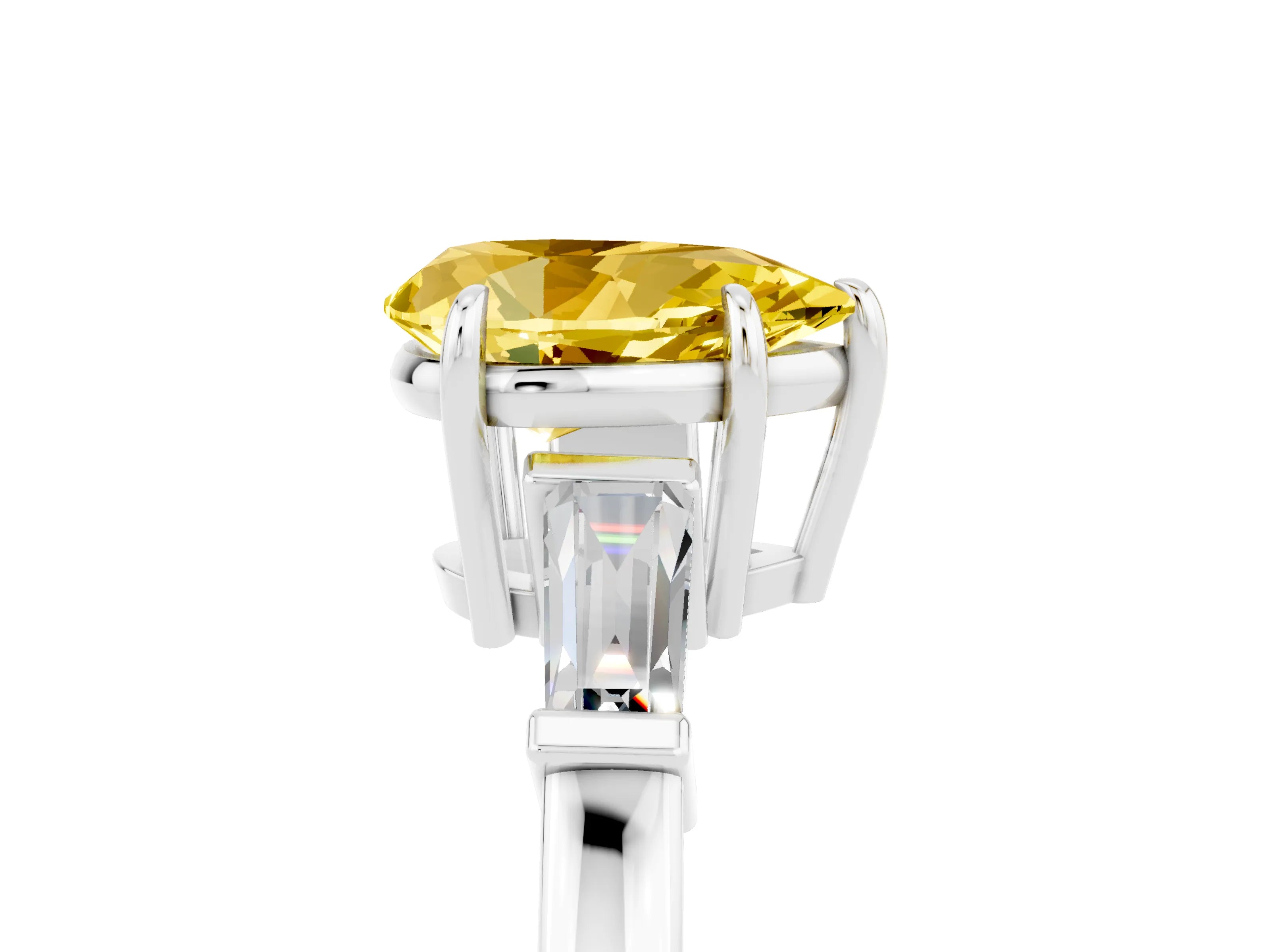 White gold Pear Cut Cut Diamond Ring with Tapered Baguette Side Stones in Four-Prong Setting_5