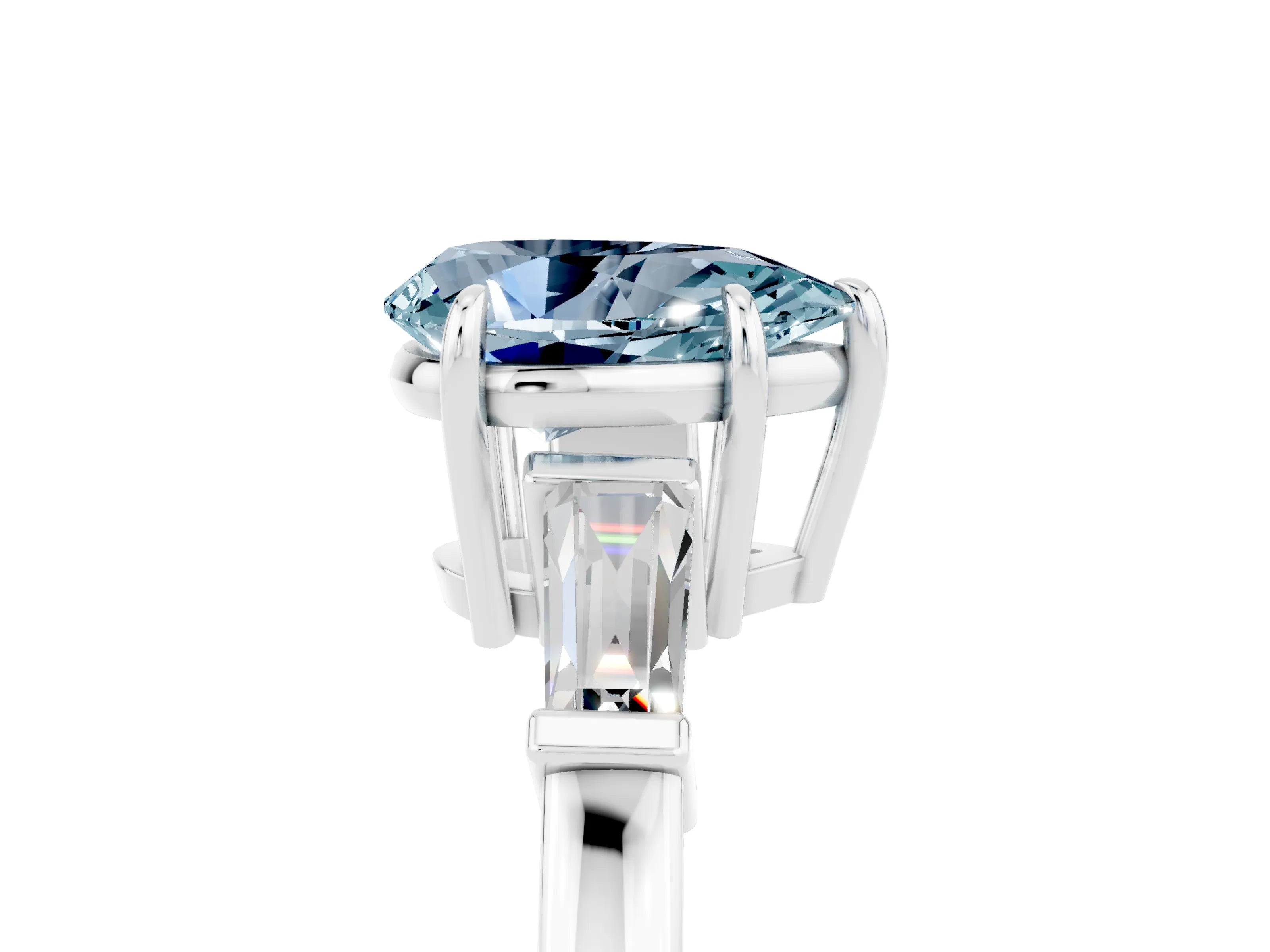 White gold Pear Cut Cut Diamond Ring with Tapered Baguette Side Stones in Four-Prong Setting_5