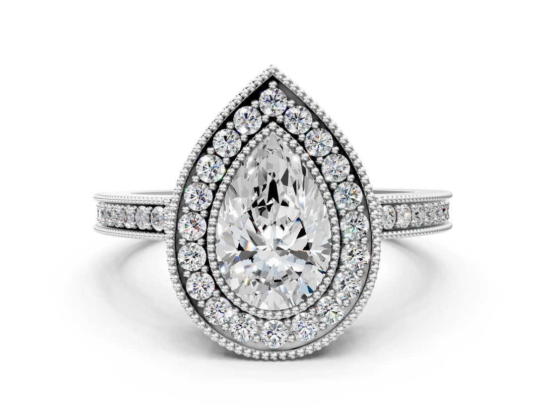 White gold Pear Cut Cut Halo Pavé Diamond Ring_13