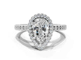 White gold Pear Cut Cut Halo Pavé Solitaire Ring with Milgrain Band_7