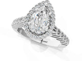 White gold Pear Cut Cut Halo Pavé Solitaire Ring with Milgrain Band_8