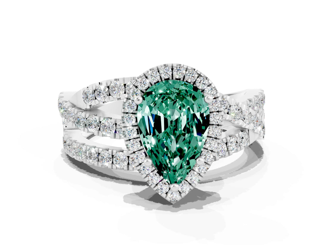 White gold Pear Cut Cut Halo Split Shank Prong Setting Ring_12