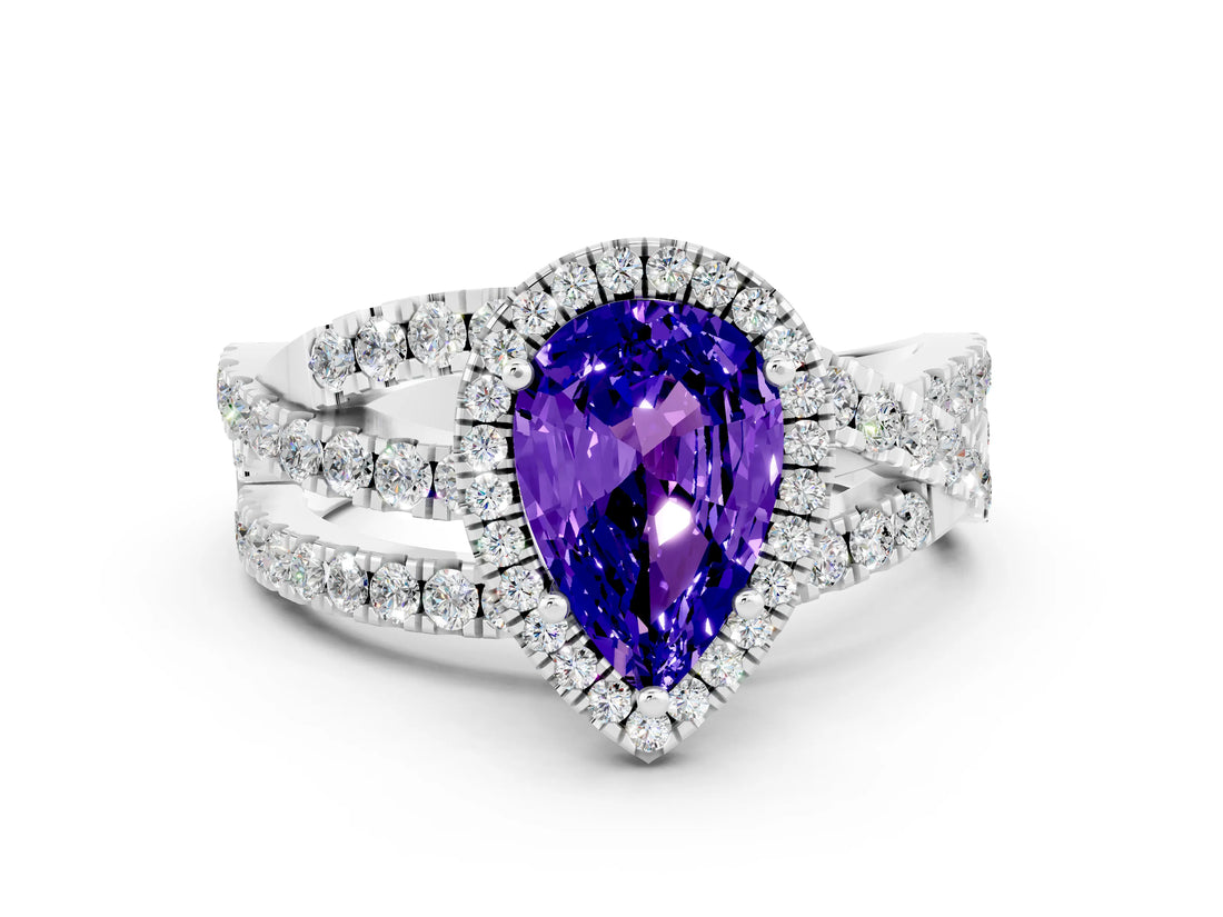 White gold Pear Cut Cut Halo Split Shank Prong Setting Ring_12