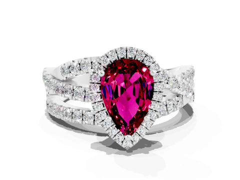 White gold Pear Cut Cut Halo Split Shank Prong Setting Ring_12