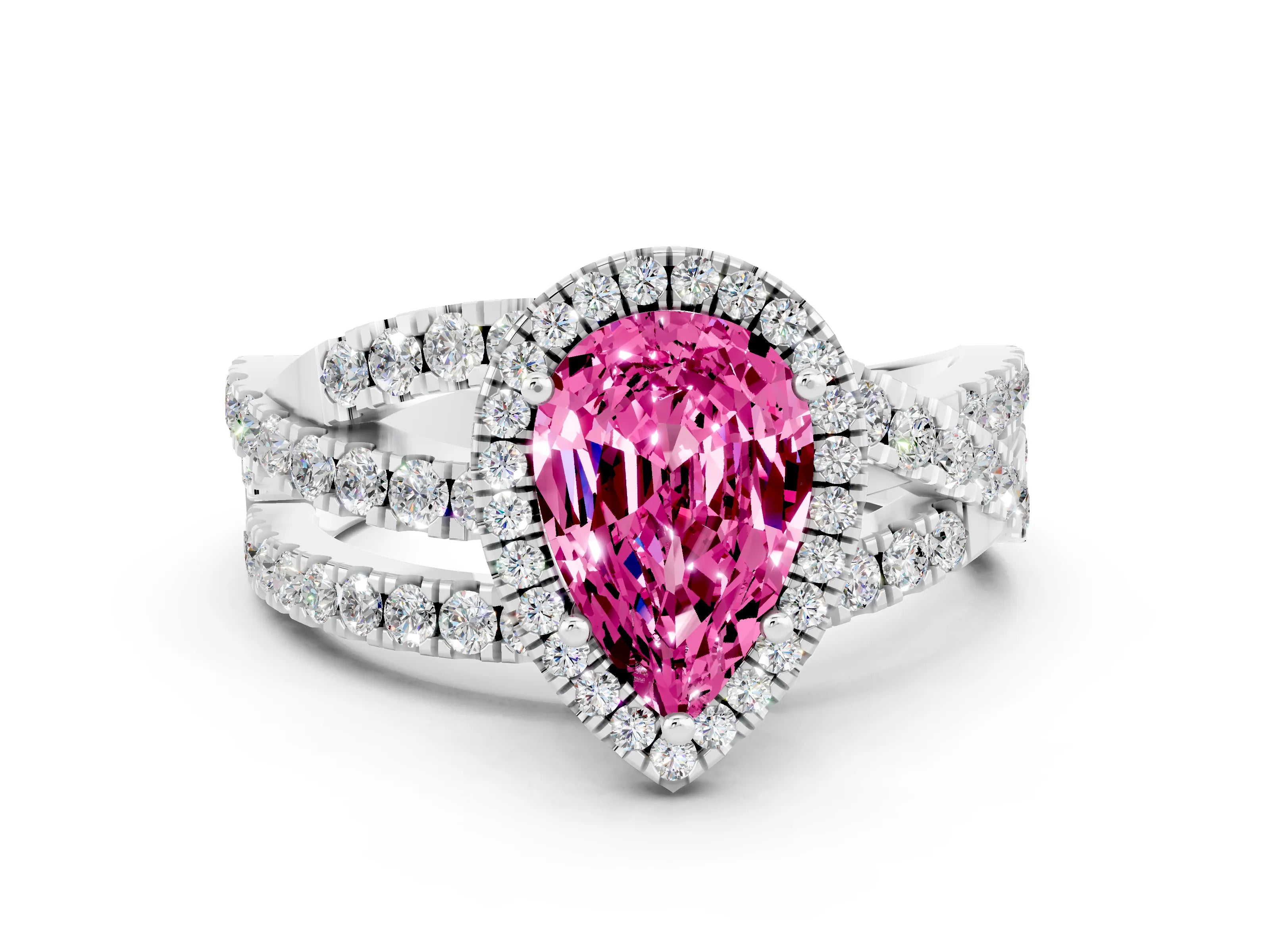 White gold Pear Cut Cut Halo Split Shank Prong Setting Ring_12