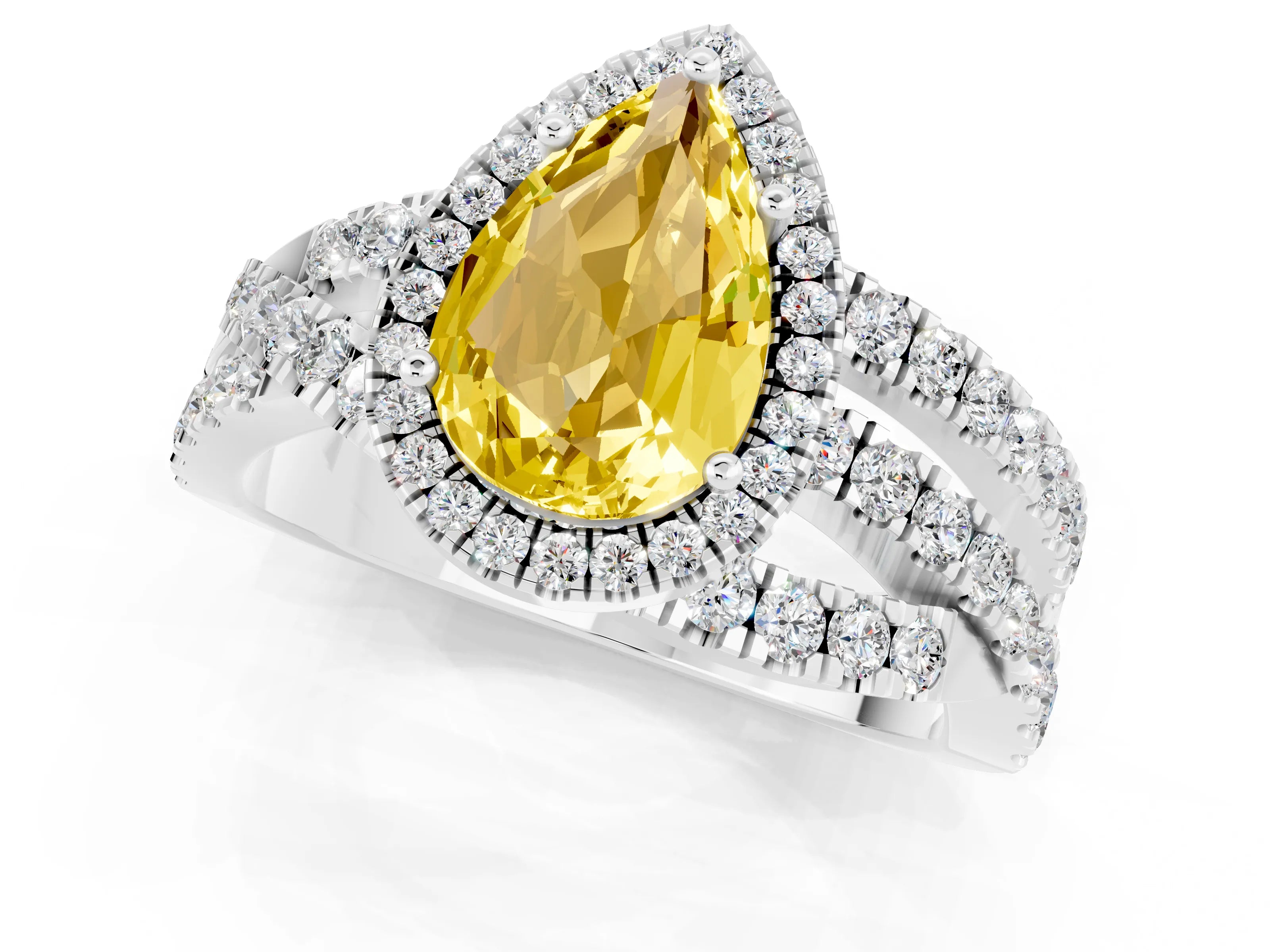 White gold Pear Cut Cut Halo Split Shank Prong Setting Ring_13