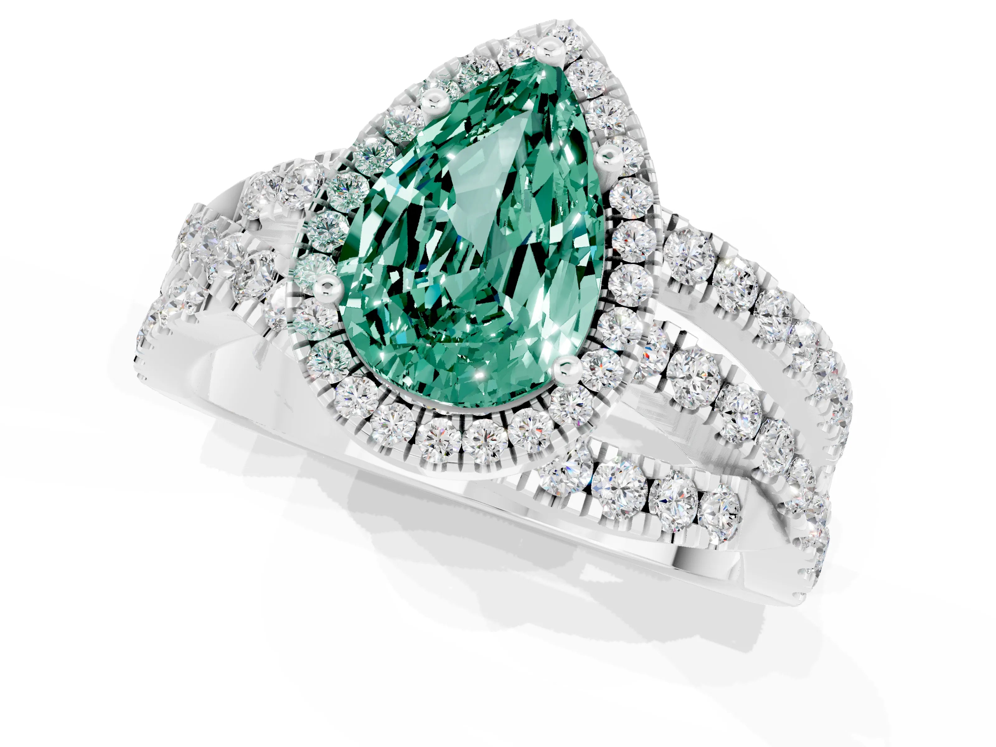 White gold Pear Cut Cut Halo Split Shank Prong Setting Ring_13