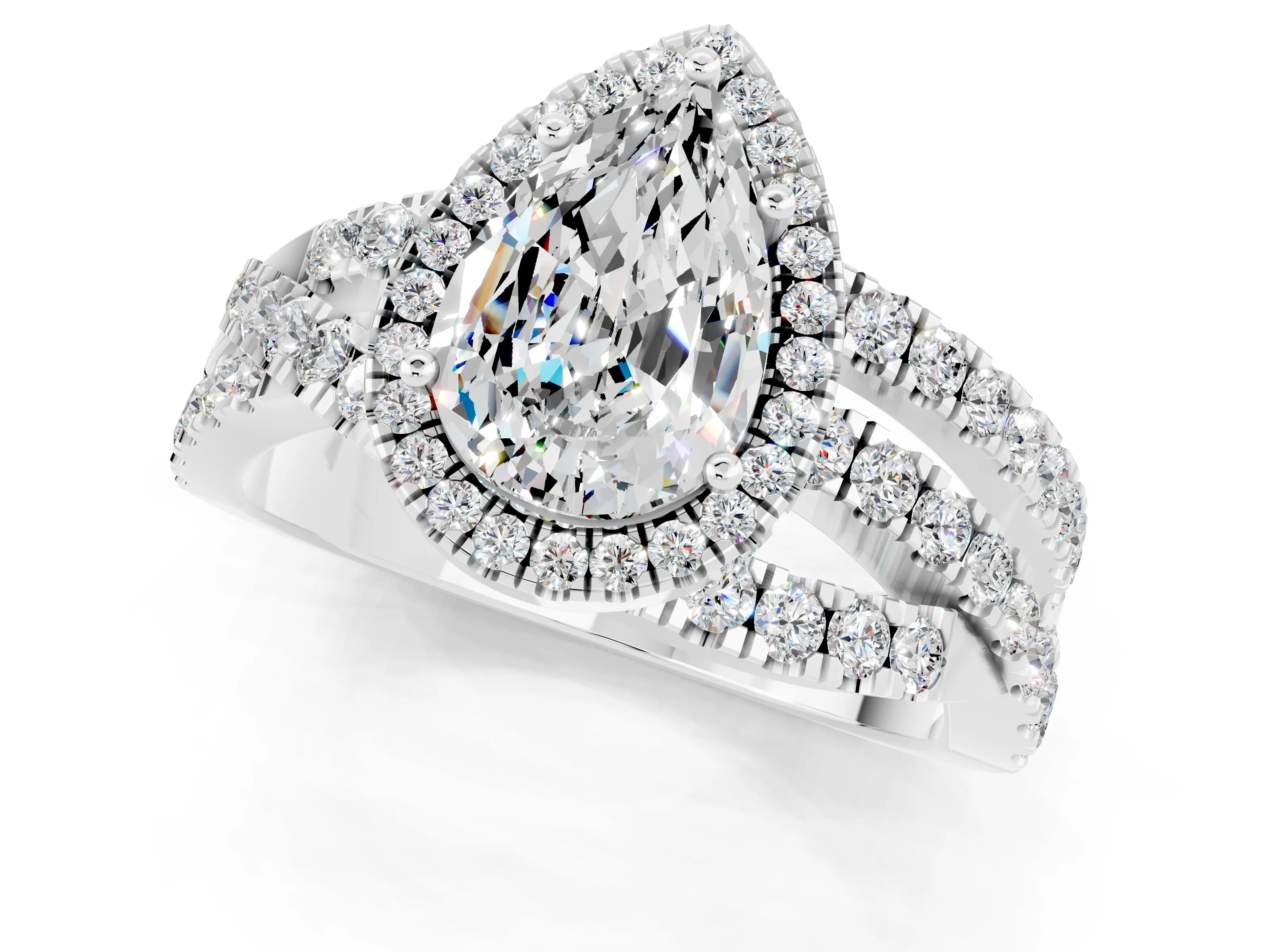 White gold Pear Cut Cut Halo Split Shank Prong Setting Ring_13