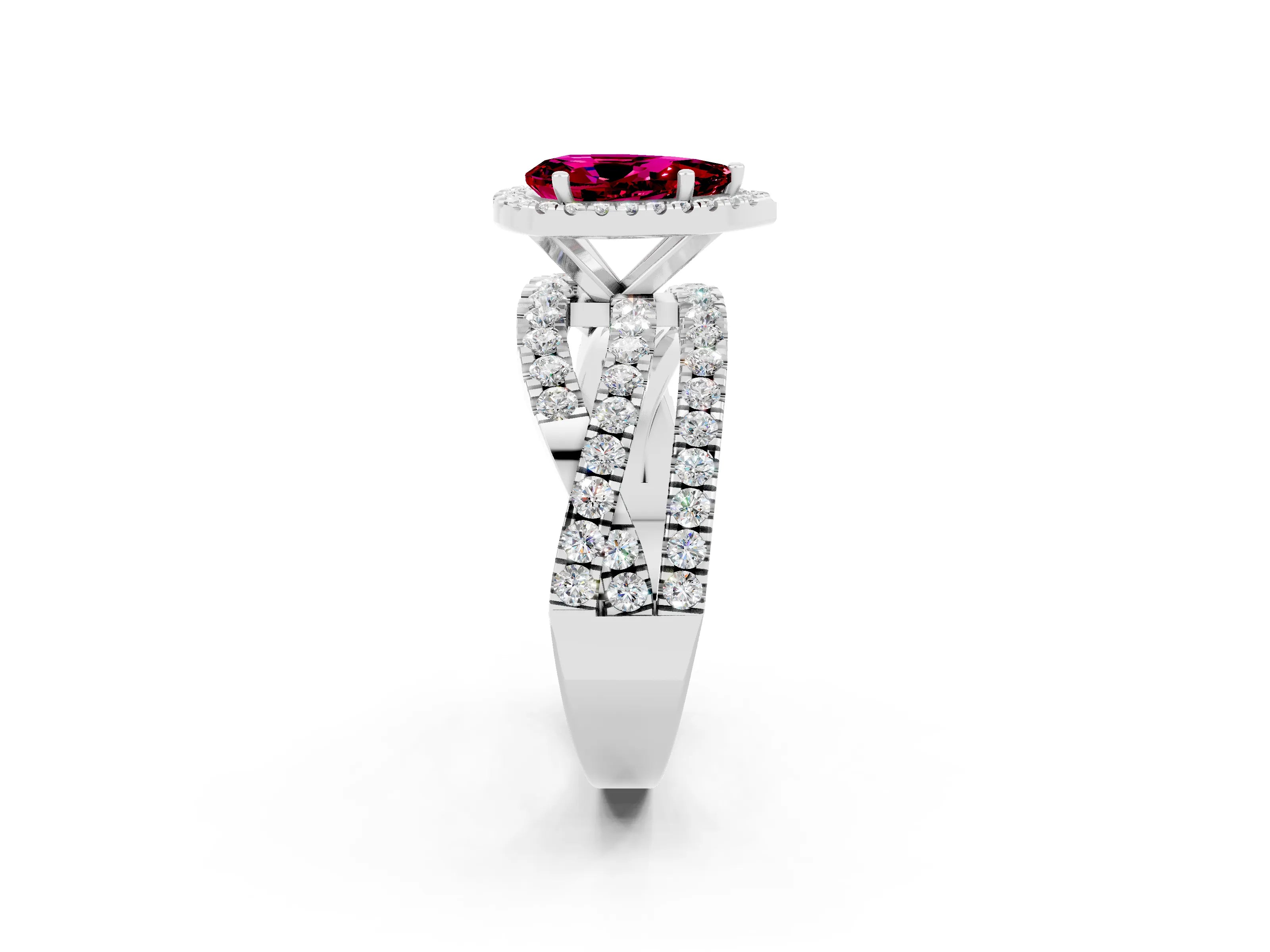 White gold Pear Cut Cut Halo Split Shank Prong Setting Ring_14