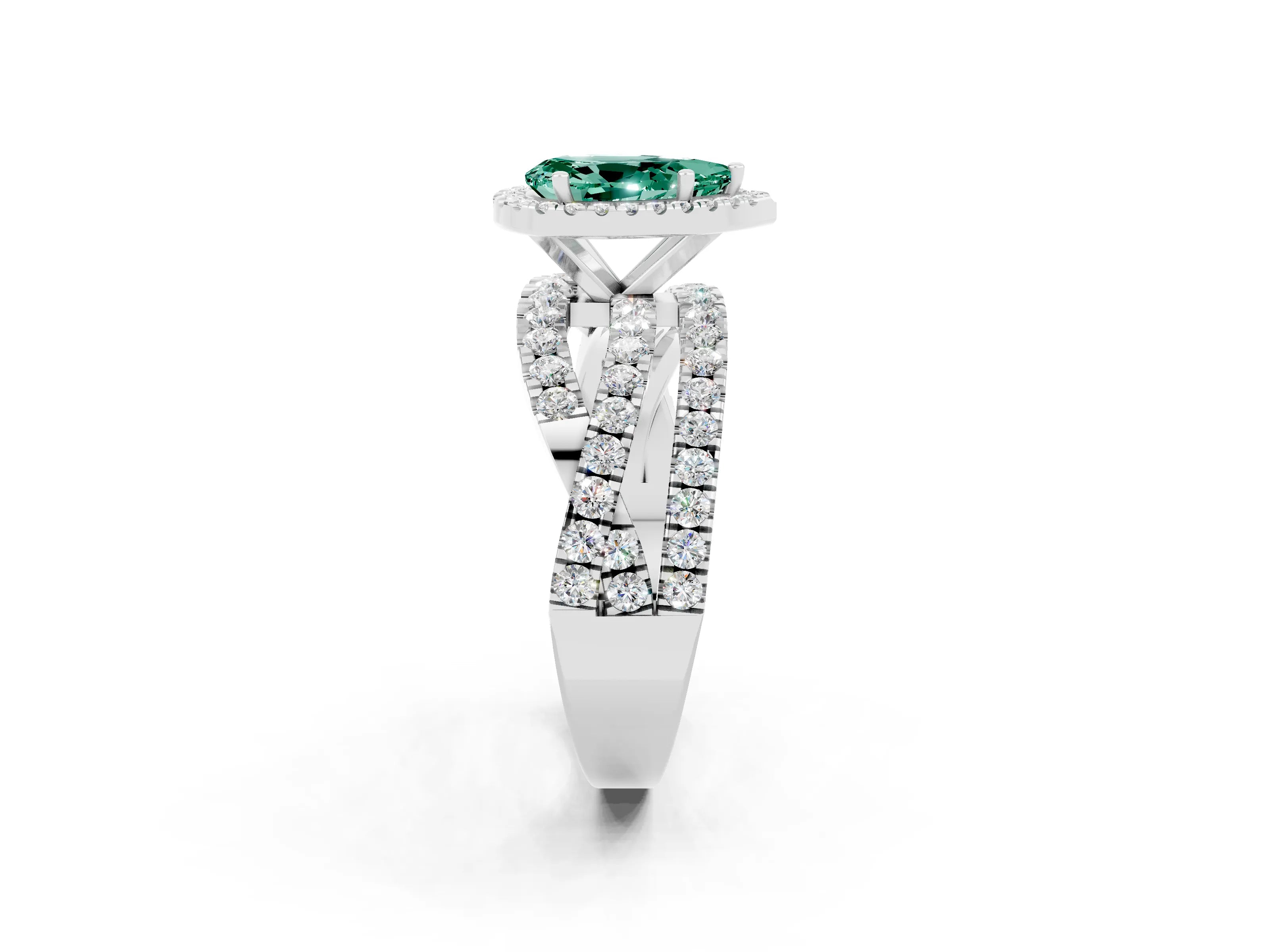 White gold Pear Cut Cut Halo Split Shank Prong Setting Ring_14