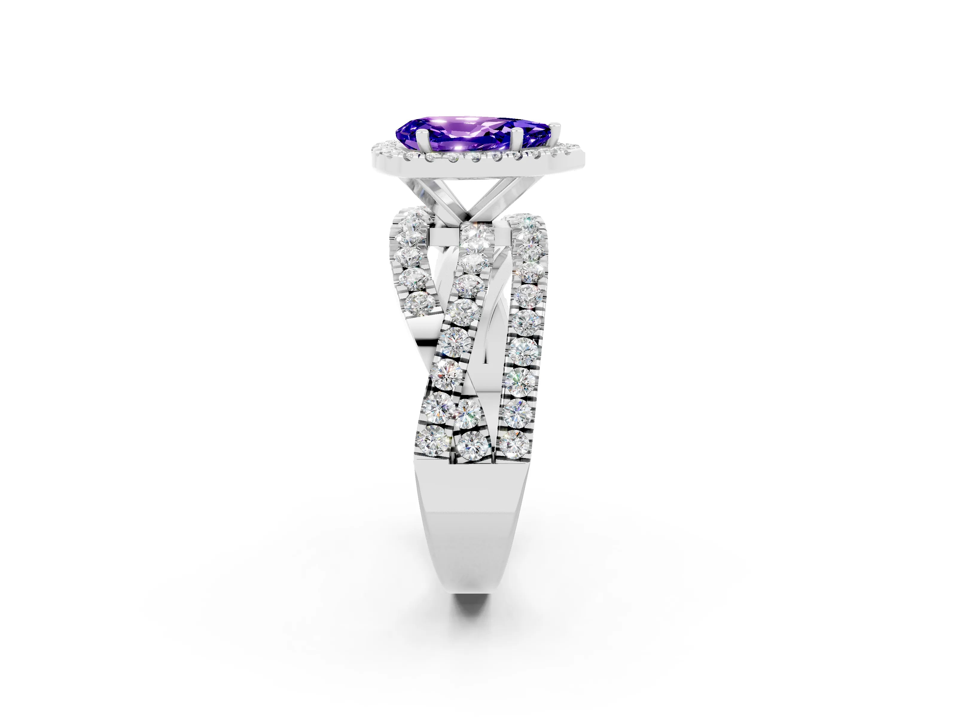 White gold Pear Cut Cut Halo Split Shank Prong Setting Ring_14
