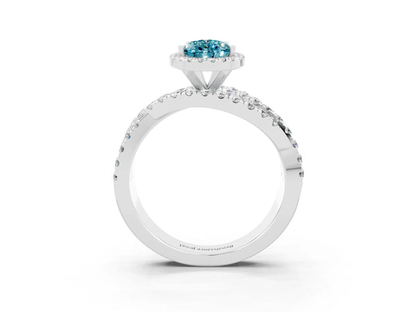 Silver Pear Cut Cut Halo Split Shank Prong Setting Ring