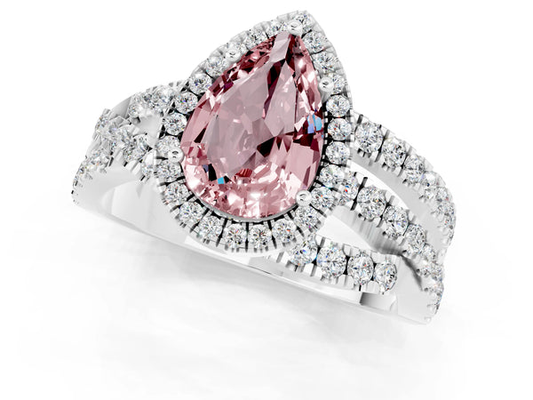 Silver Pear Cut Cut Halo Split Shank Prong Setting Ring