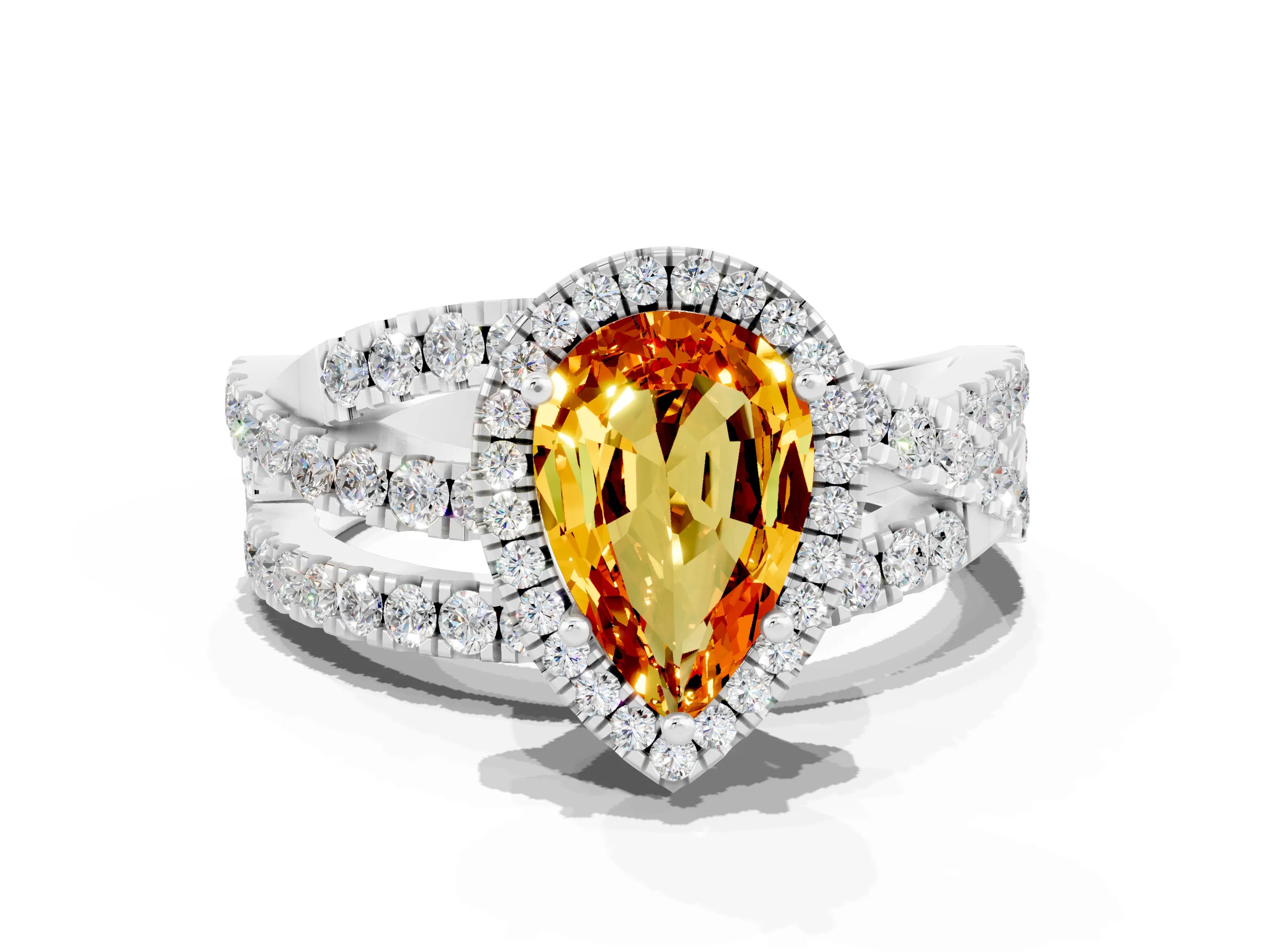 White gold Pear Cut Cut Halo Split Shank Prong Setting Ring_24