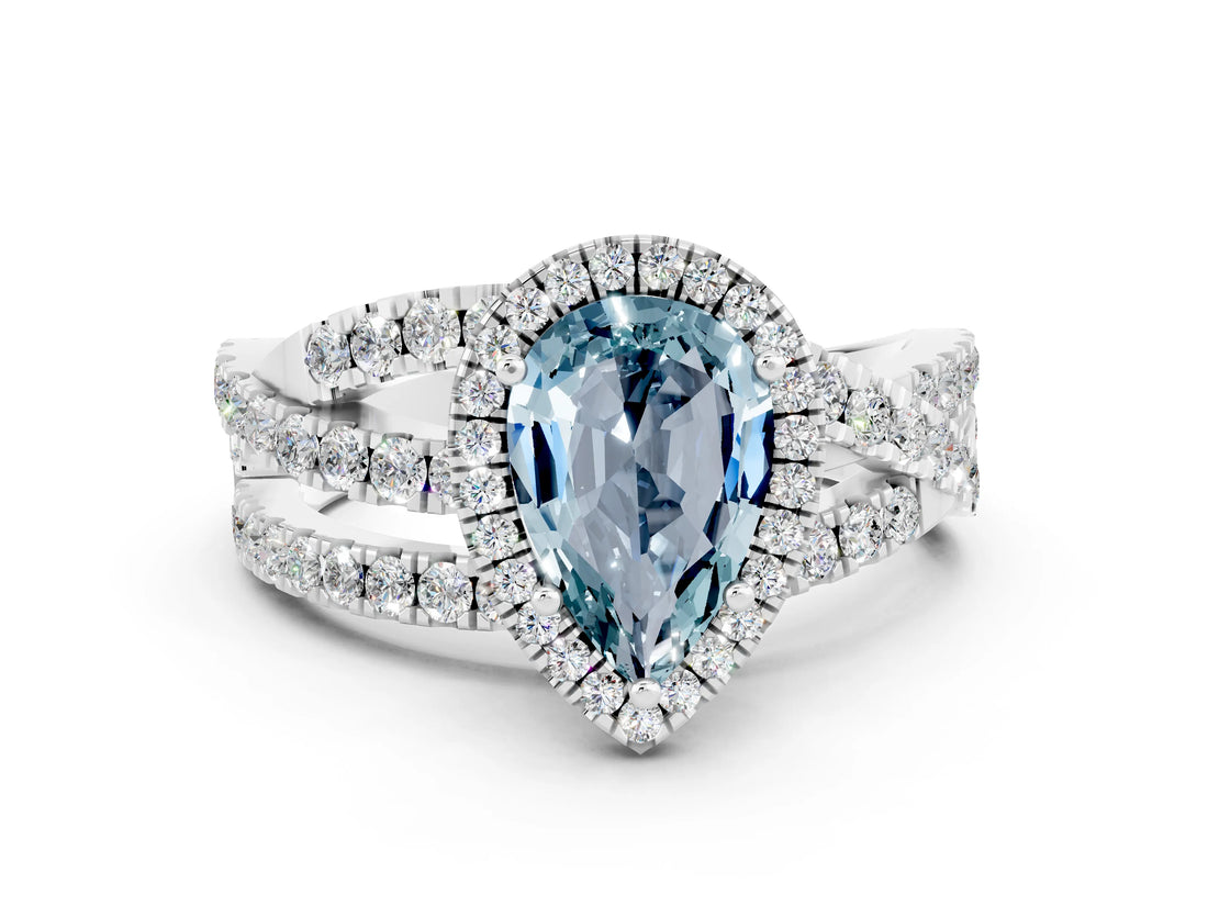 White gold Pear Cut Cut Halo Split Shank Prong Setting Ring_24