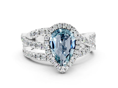 White gold Pear Cut Cut Halo Split Shank Prong Setting Ring_24