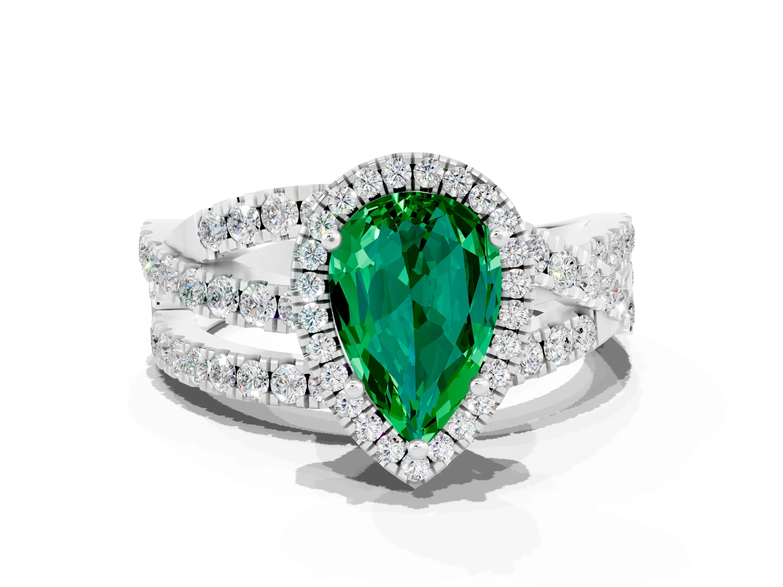 White gold Pear Cut Cut Halo Split Shank Prong Setting Ring_24