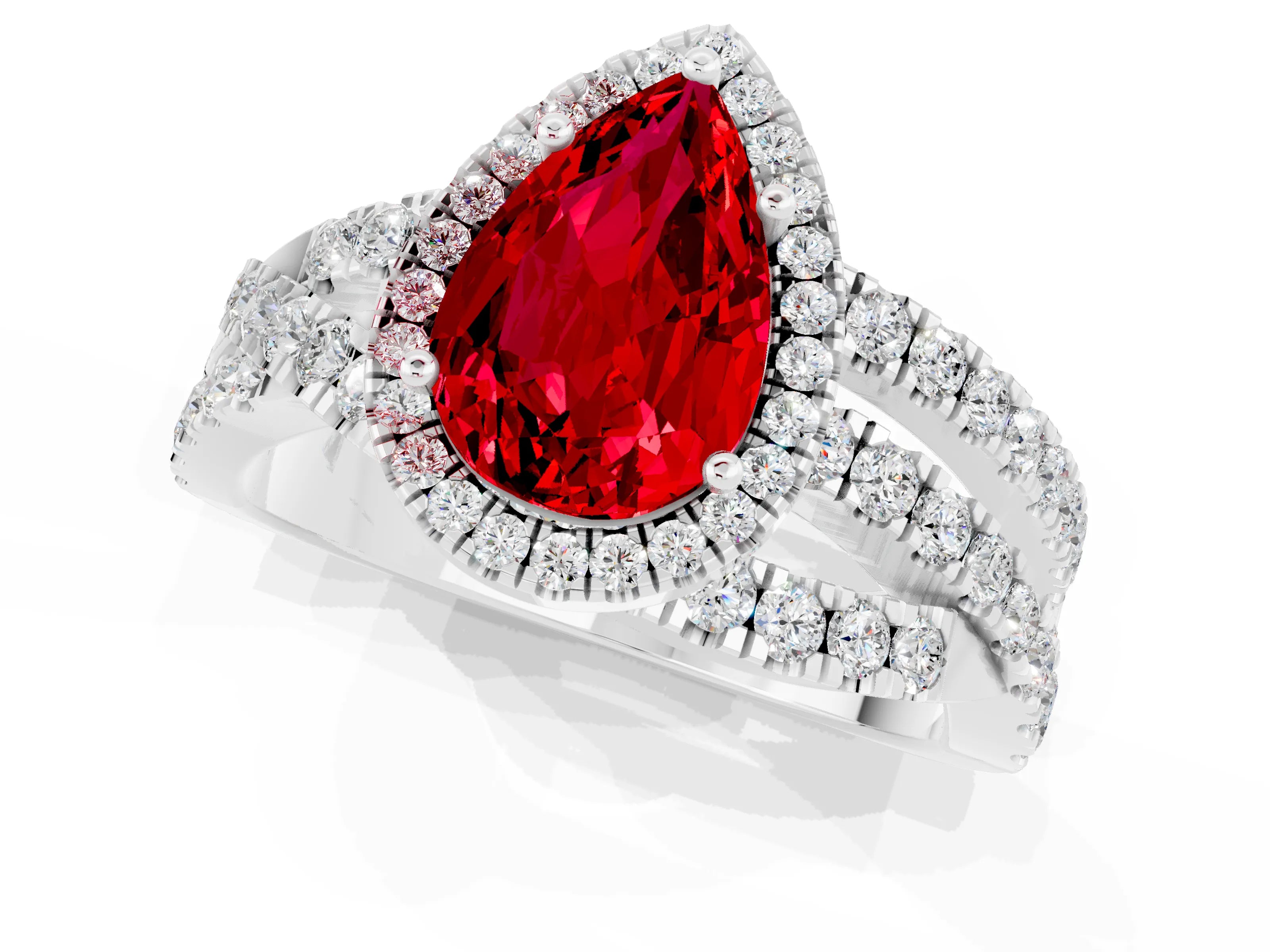 White gold Pear Cut Cut Halo Split Shank Prong Setting Ring_25