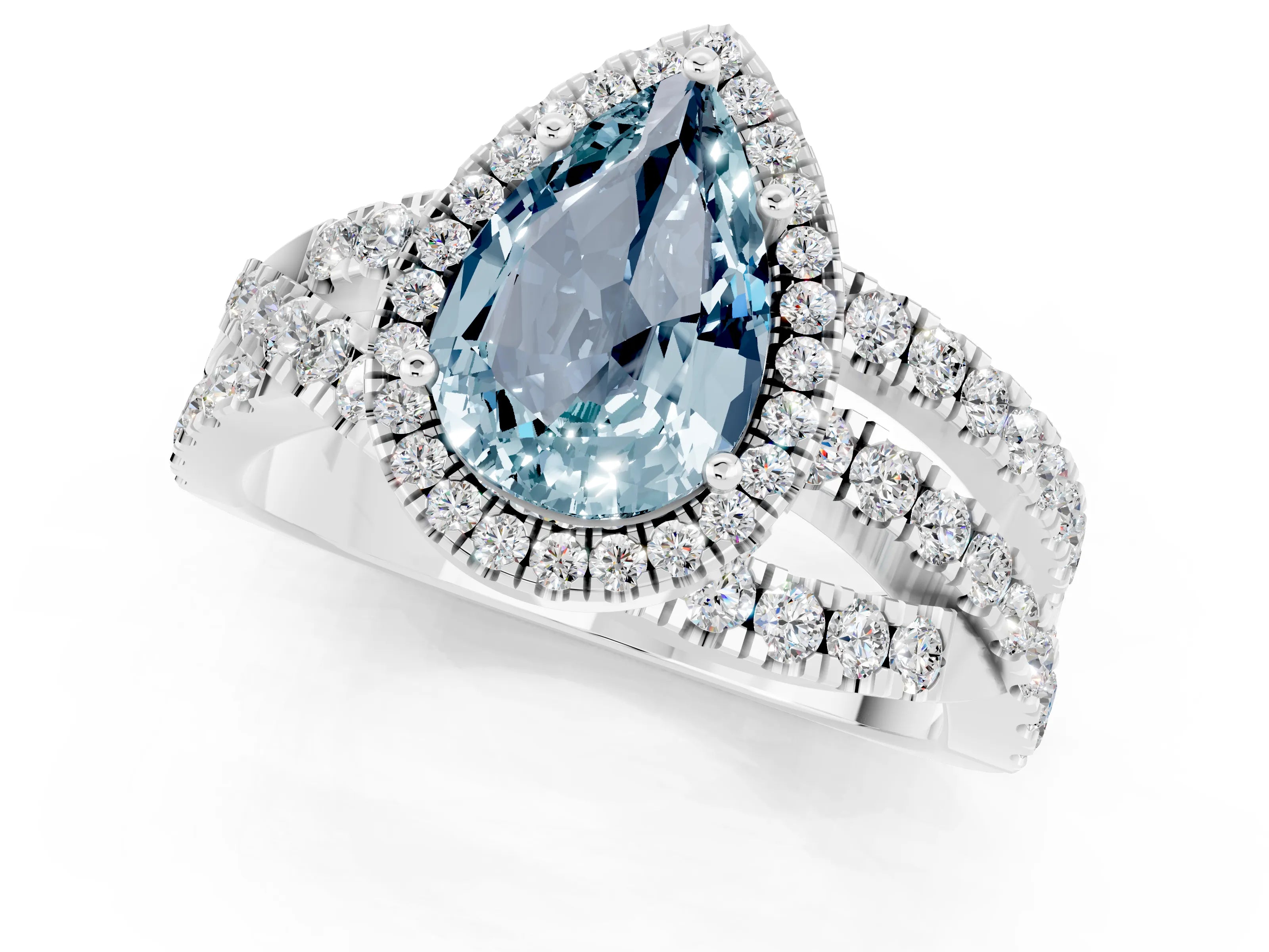 White gold Pear Cut Cut Halo Split Shank Prong Setting Ring_25