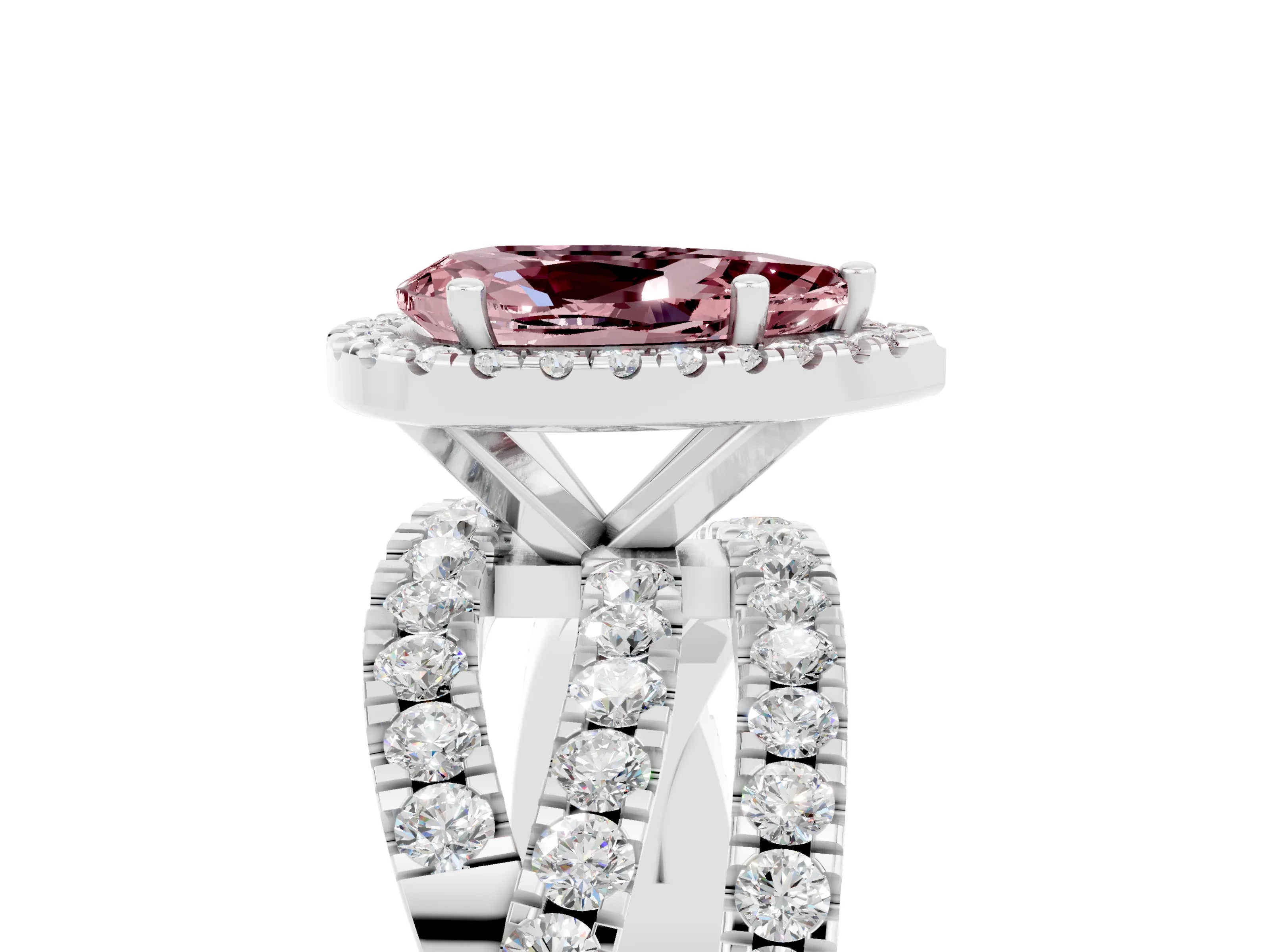 White gold Pear Cut Cut Halo Split Shank Prong Setting Ring_29