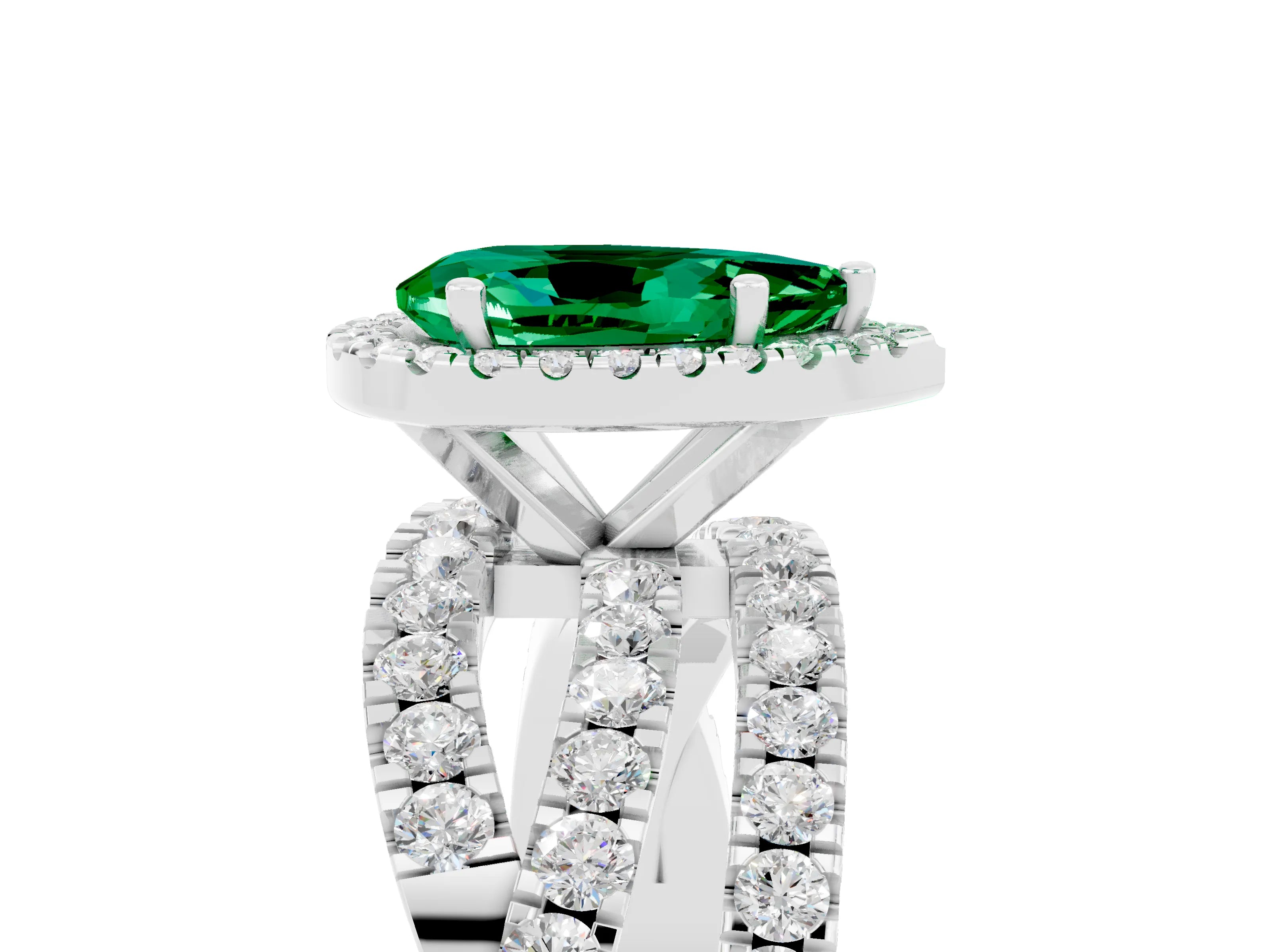 White gold Pear Cut Cut Halo Split Shank Prong Setting Ring_29