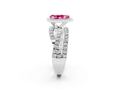 White gold Pear Cut Cut Halo Split Shank Prong Setting Ring_2