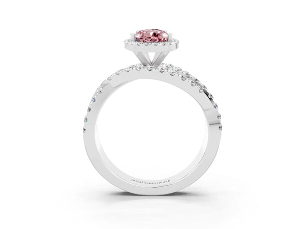 Silver Pear Cut Cut Halo Split Shank Prong Setting Ring