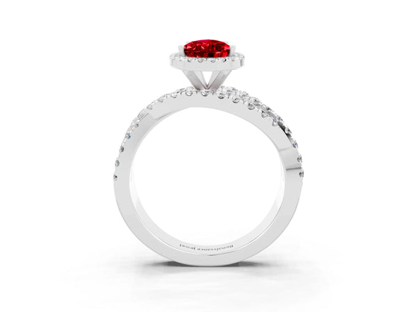 Silver Pear Cut Cut Halo Split Shank Prong Setting Ring