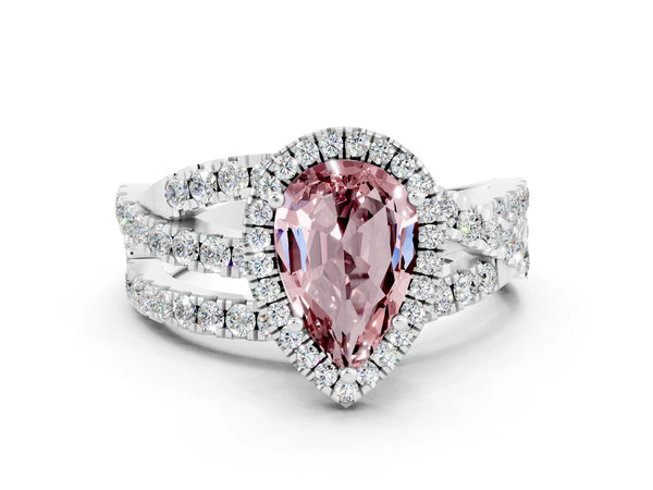 Platinum Pear Cut Cut Halo Split Shank Prong Setting Ring