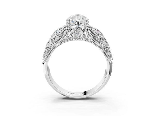 White gold Pear Cut Cut Milgrain Pave Diamond Engagement Ring with Four-Prong Setting