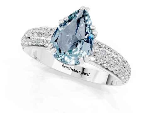 White gold Pear Cut Cut Pave Diamond Engagement Ring with Channel Set Band and Four-Prong Setting_1