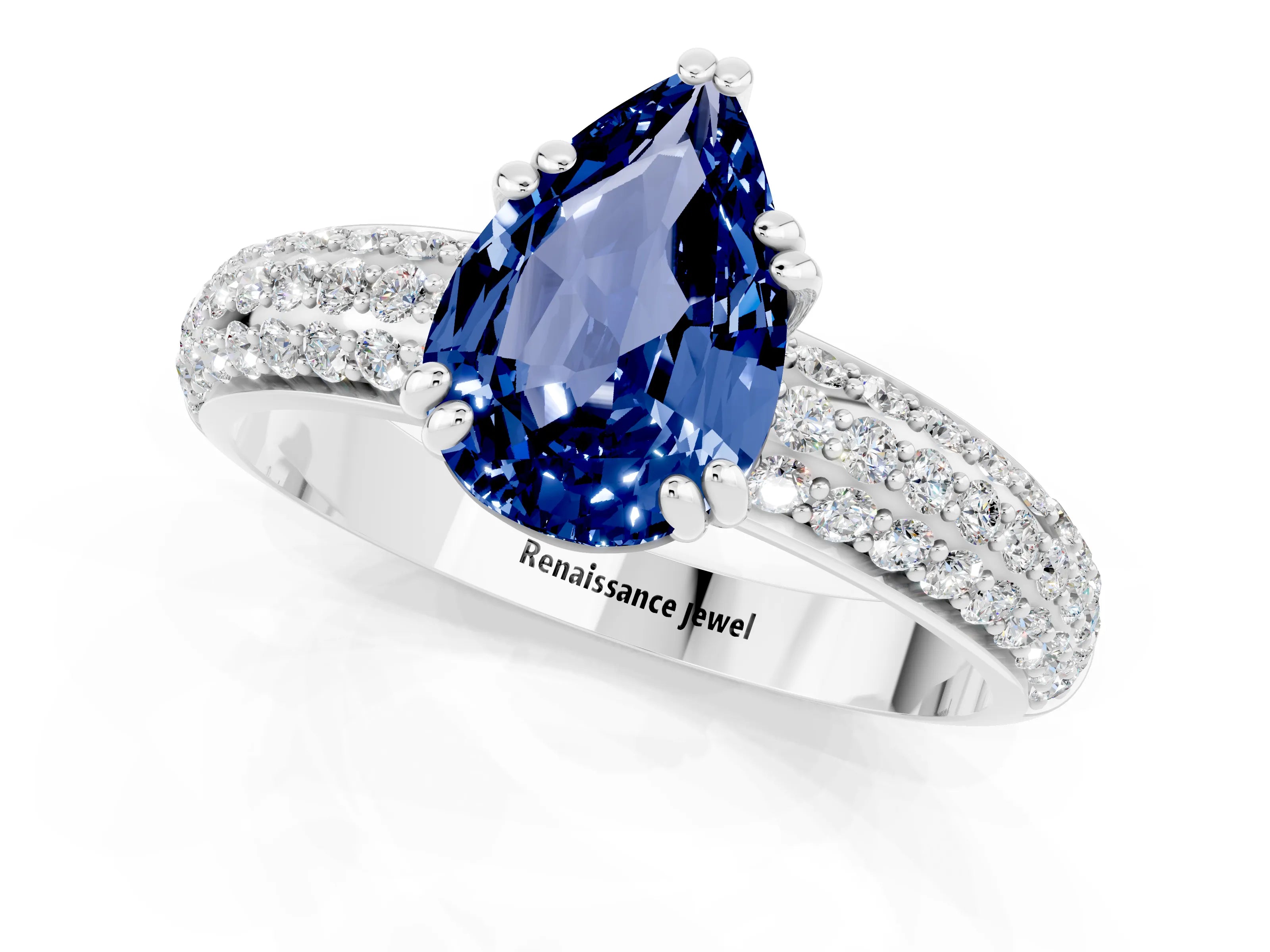 White gold Pear Cut Cut Pave Diamond Engagement Ring with Channel Set Band and Four-Prong Setting_1