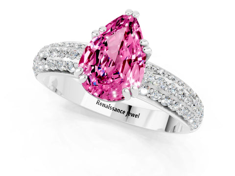 White gold Pear Cut Cut Pave Diamond Engagement Ring with Channel Set Band and Four-Prong Setting_1
