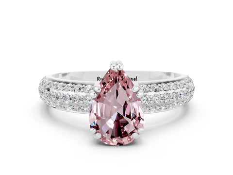 White gold Pear Cut Cut Pave Diamond Engagement Ring with Channel Set Band and Four-Prong Setting