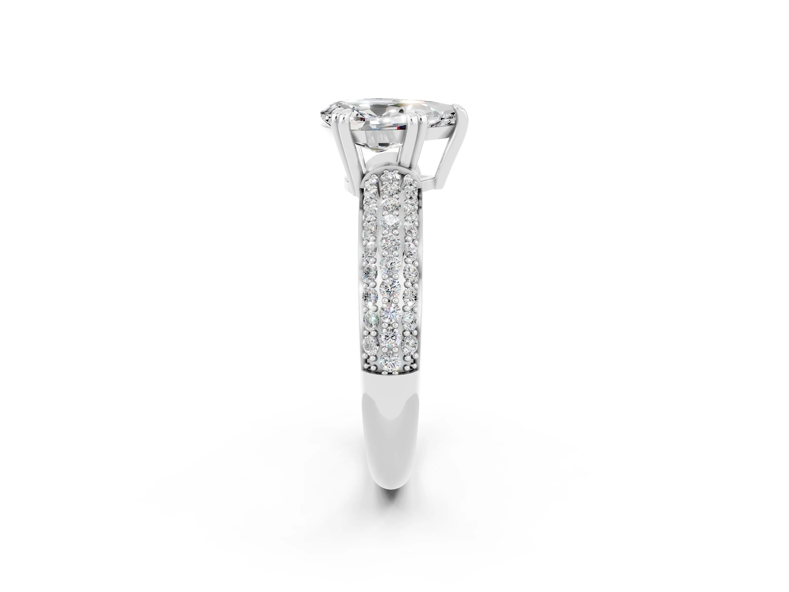 White gold Pear Cut Cut Pave Diamond Engagement Ring with Channel Set Band and Four-Prong Setting_2