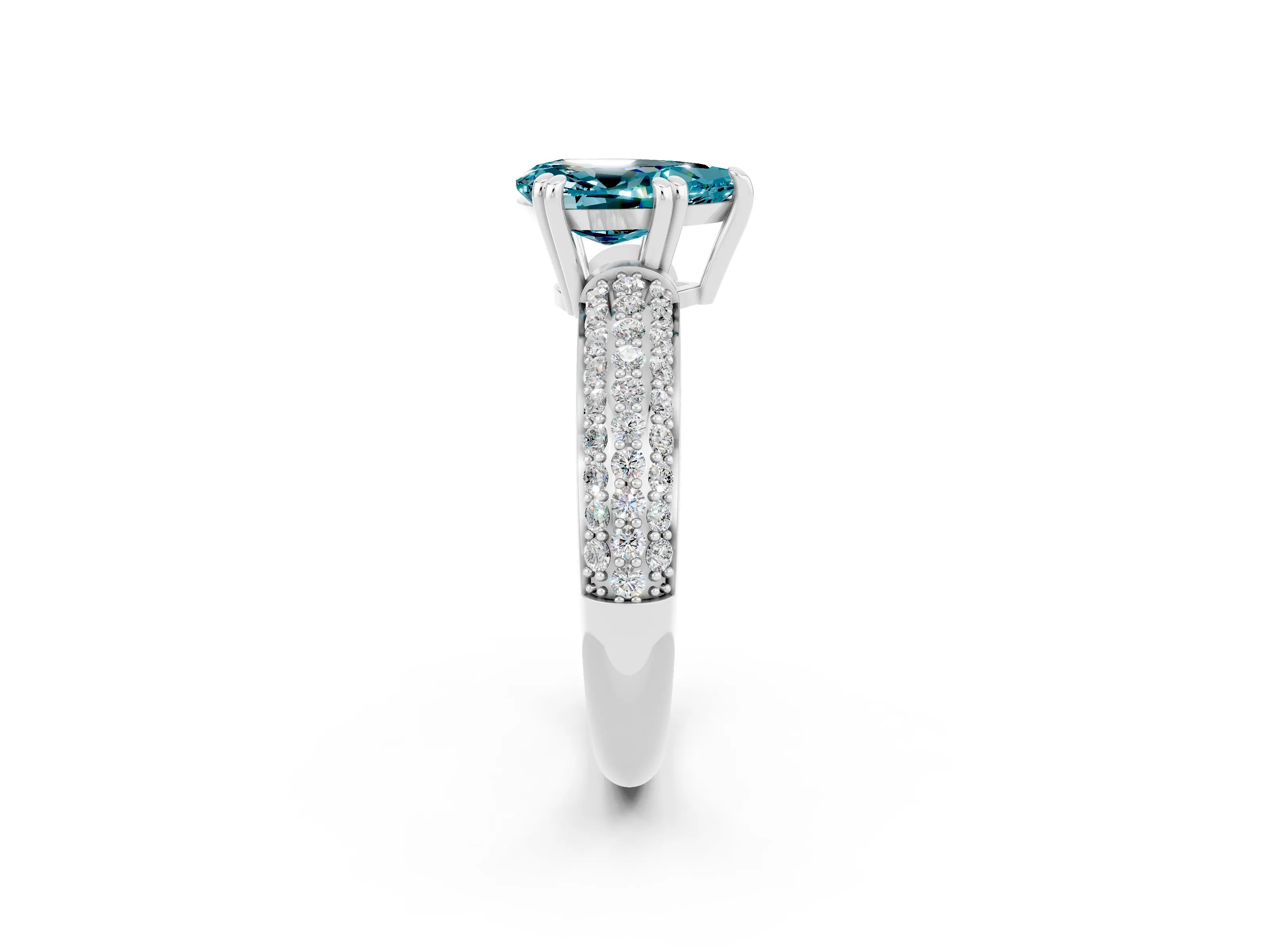 White gold Pear Cut Cut Pave Diamond Engagement Ring with Channel Set Band and Four-Prong Setting_2