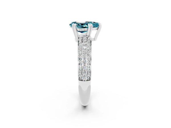 White gold Pear Cut Cut Pave Diamond Engagement Ring with Channel Set Band and Four-Prong Setting