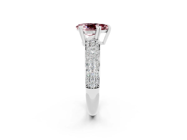Silver Pear Cut Cut Pave Diamond Engagement Ring with Channel Set Band and Four-Prong Setting
