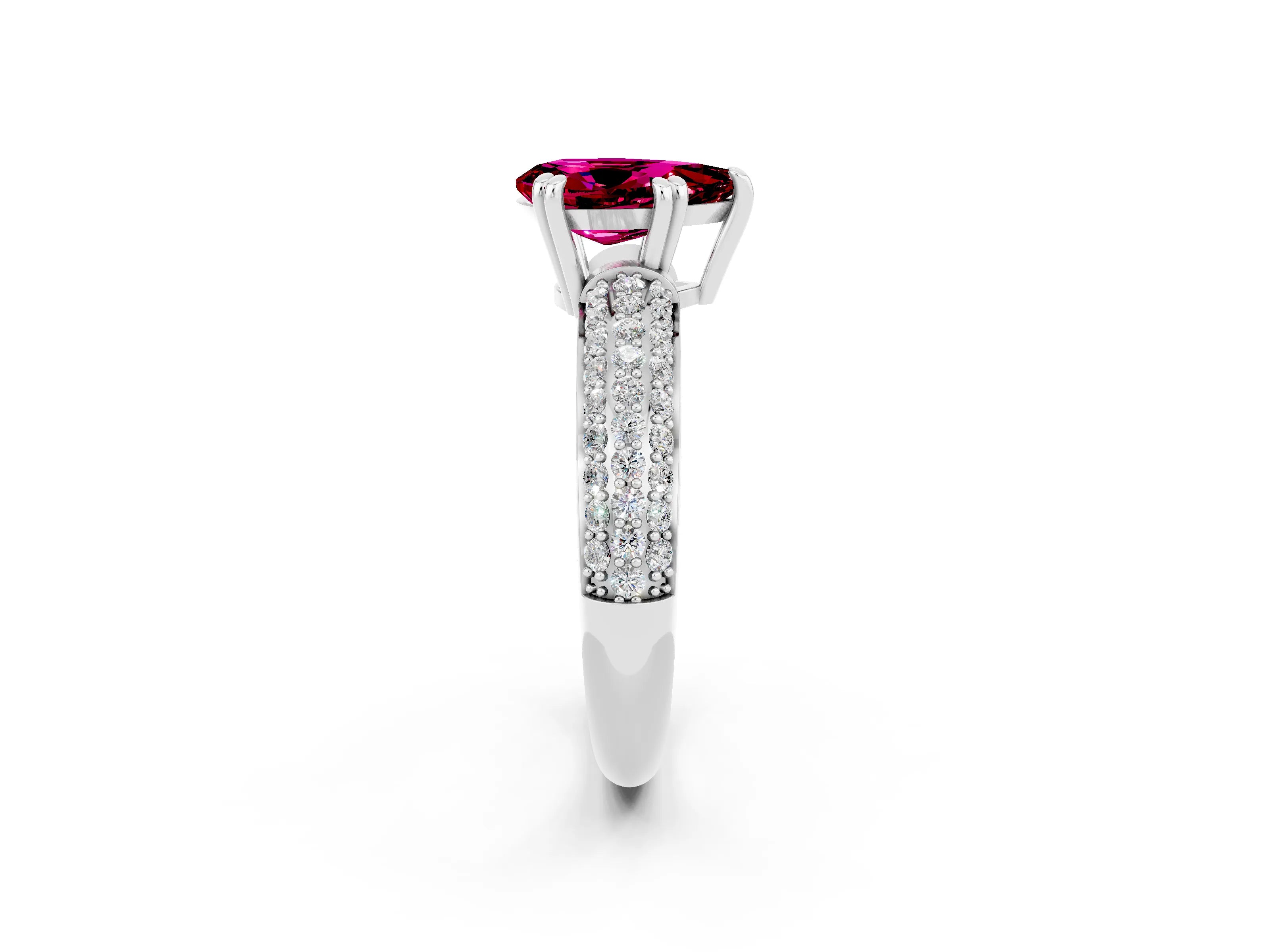 White gold Pear Cut Cut Pave Diamond Engagement Ring with Channel Set Band and Four-Prong Setting_2