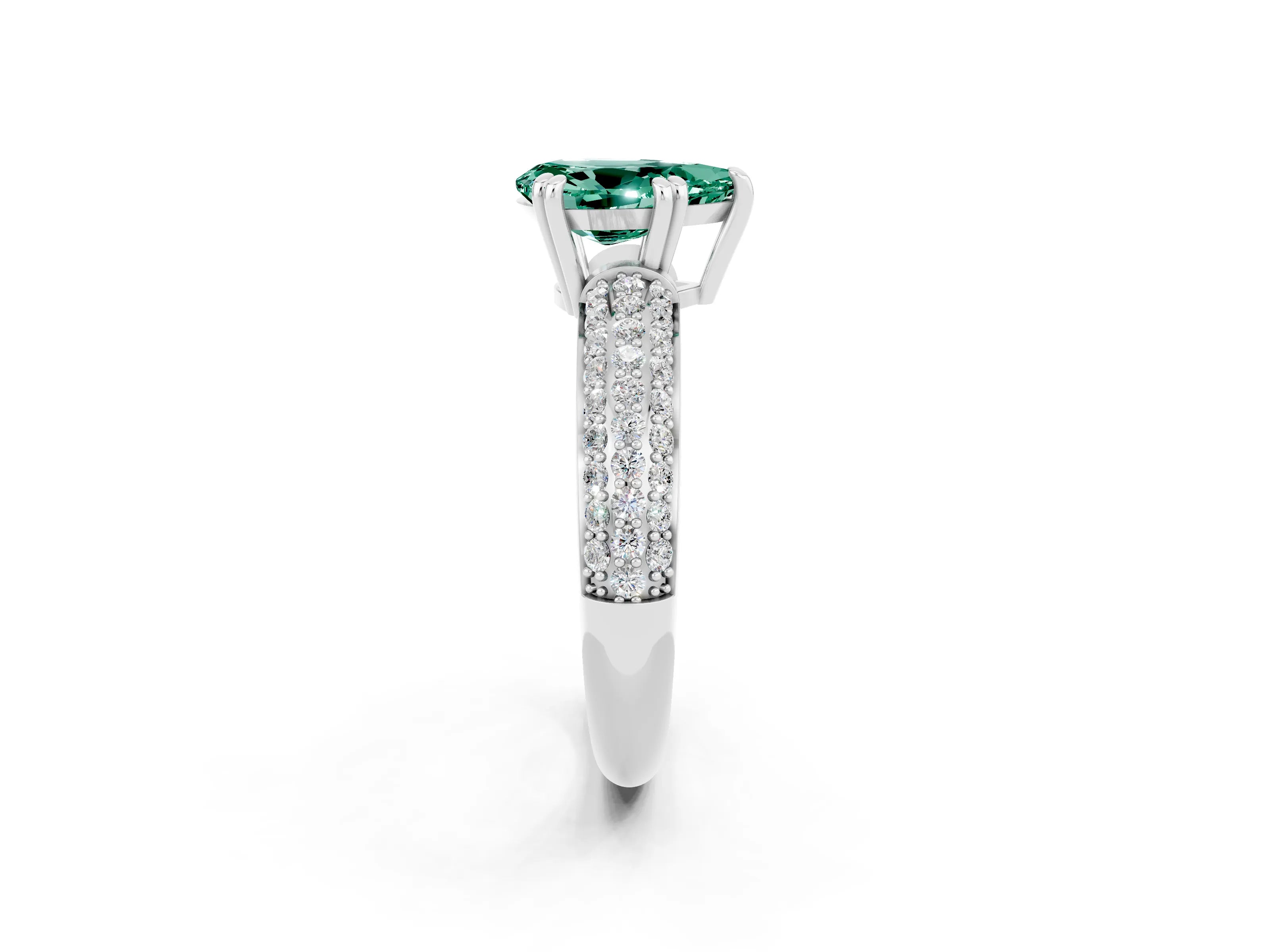 White gold Pear Cut Cut Pave Diamond Engagement Ring with Channel Set Band and Four-Prong Setting_2