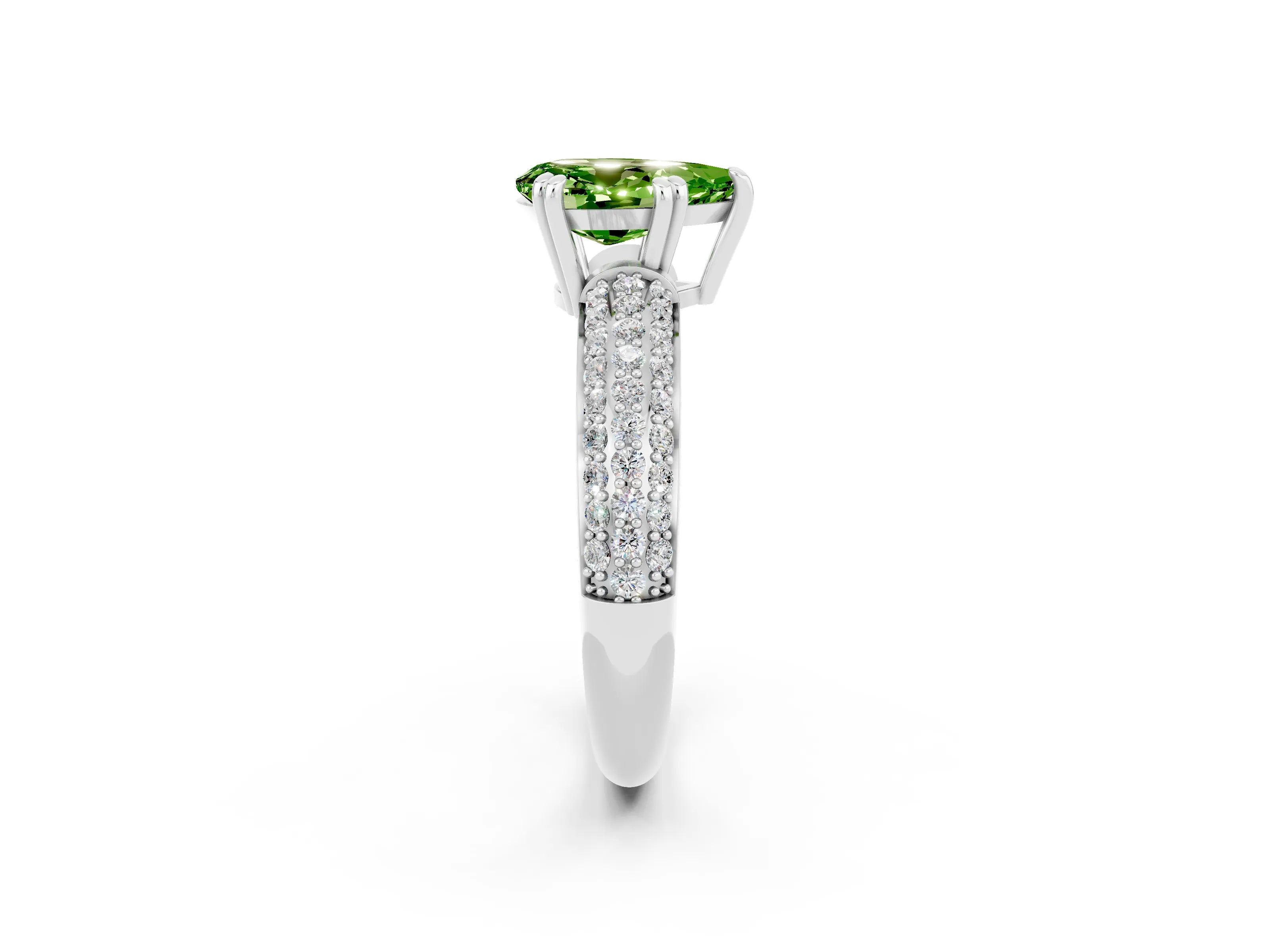 White gold Pear Cut Cut Pave Diamond Engagement Ring with Channel Set Band and Four-Prong Setting_2