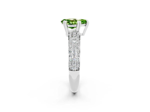 Silver Pear Cut Cut Pave Diamond Engagement Ring with Channel Set Band and Four-Prong Setting
