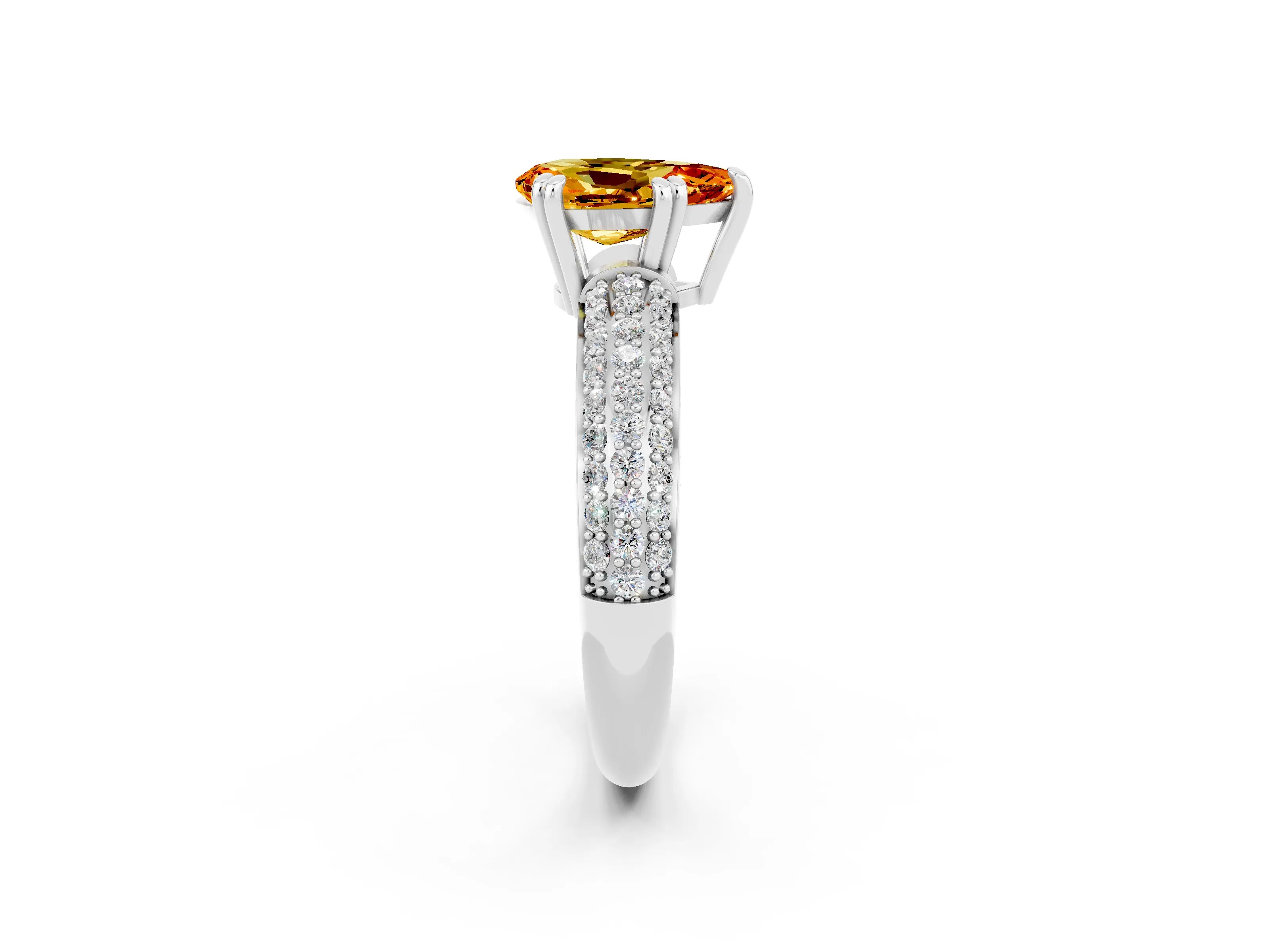 White gold Pear Cut Cut Pave Diamond Engagement Ring with Channel Set Band and Four-Prong Setting_2