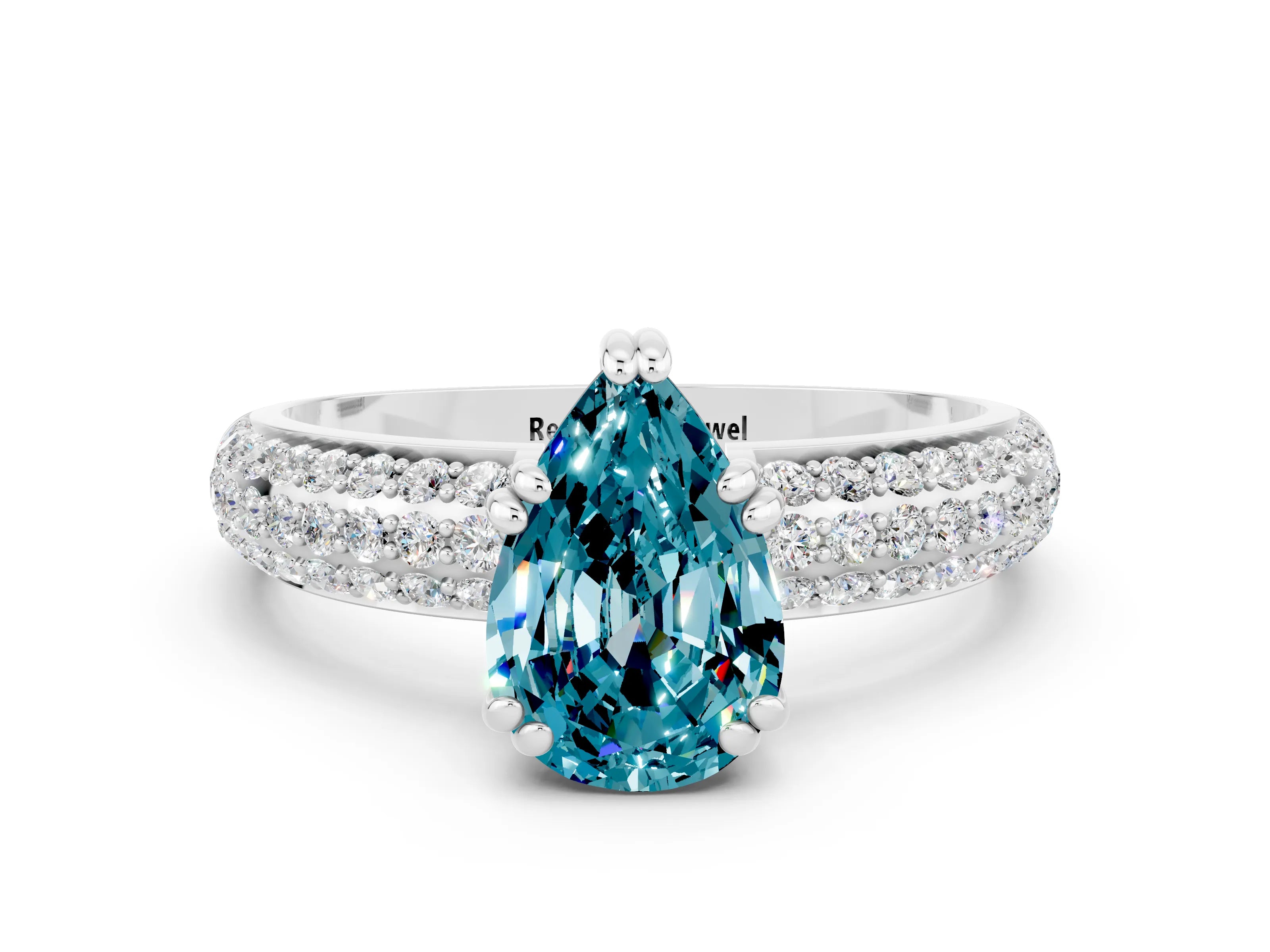 White gold Pear Cut Cut Pave Diamond Engagement Ring with Channel Set Band and Four-Prong Setting