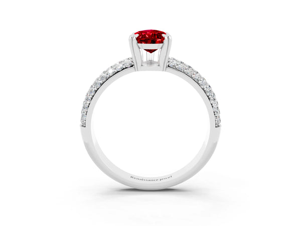 Silver Pear Cut Cut Pave Diamond Engagement Ring with Channel Set Band and Four-Prong Setting