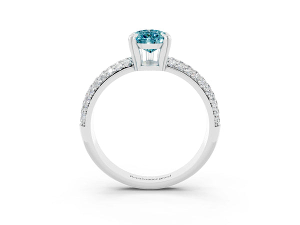 Silver Pear Cut Cut Pave Diamond Engagement Ring with Channel Set Band and Four-Prong Setting