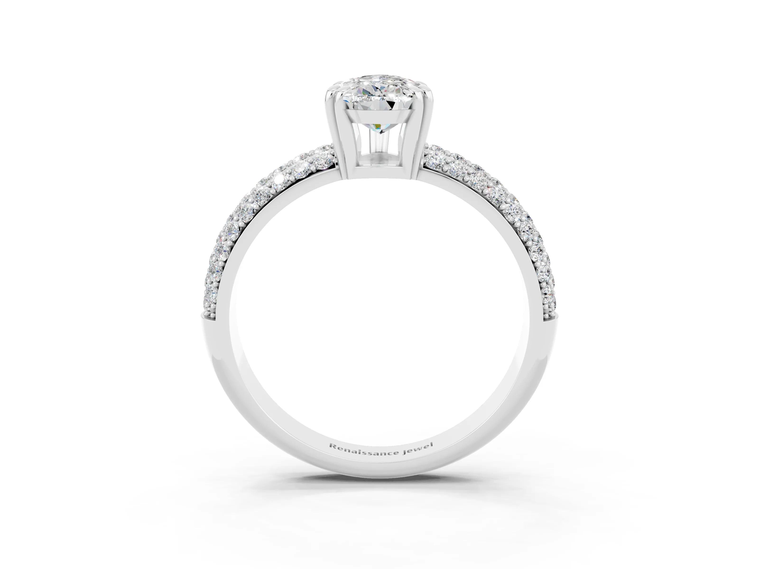 White gold Pear Cut Cut Pave Diamond Engagement Ring with Channel Set Band and Four-Prong Setting_3