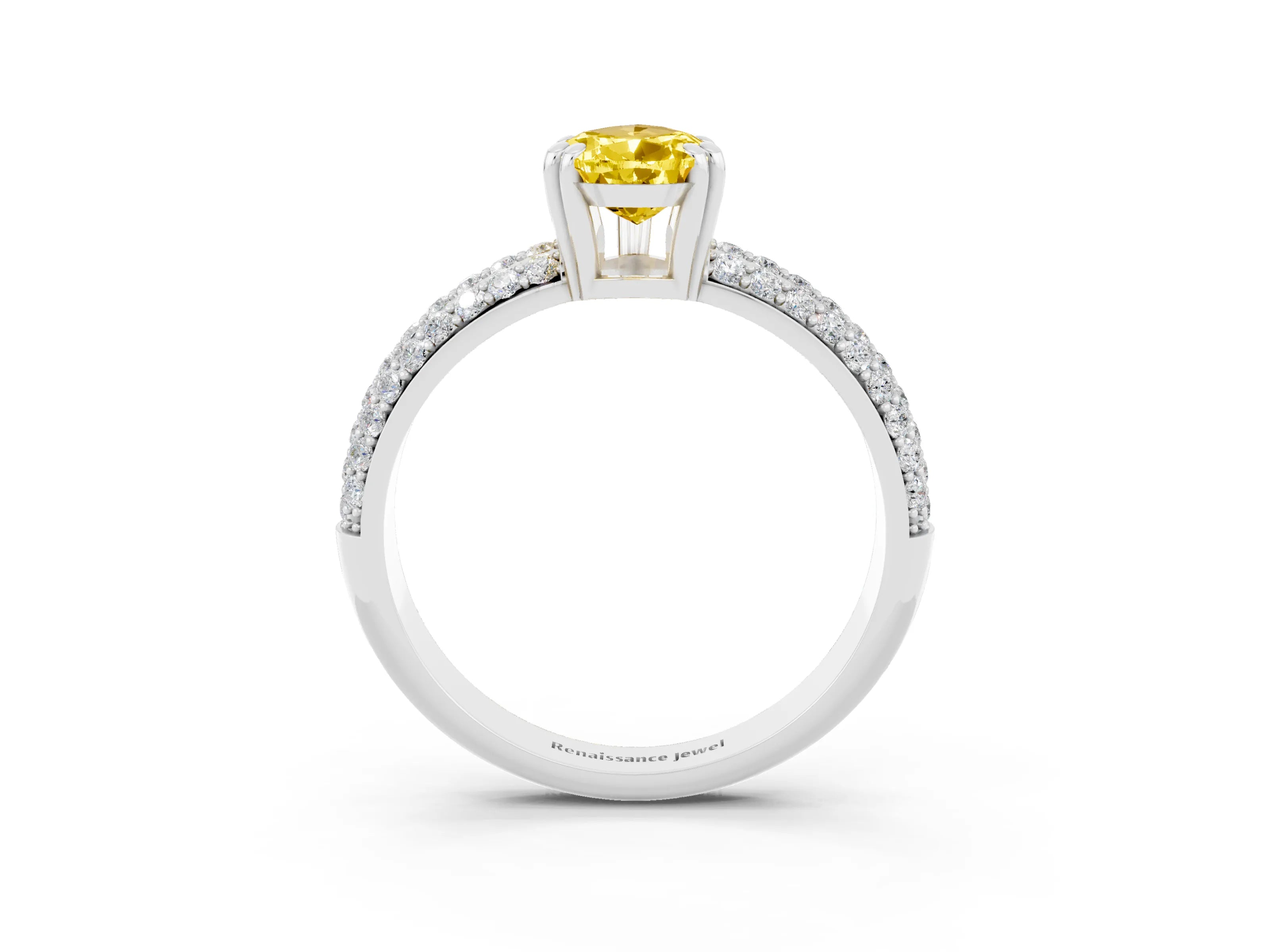 White gold Pear Cut Cut Pave Diamond Engagement Ring with Channel Set Band and Four-Prong Setting_3
