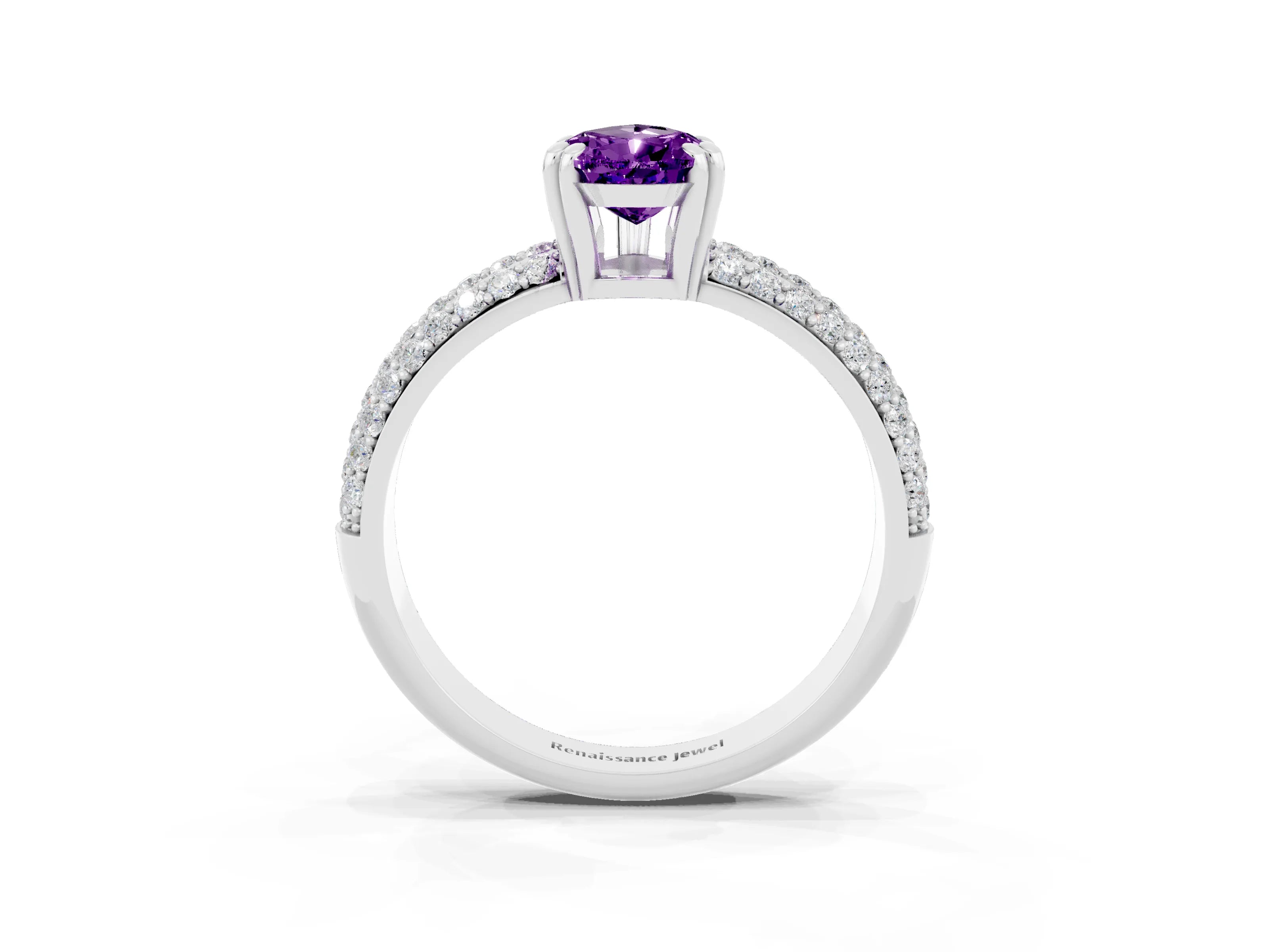 White gold Pear Cut Cut Pave Diamond Engagement Ring with Channel Set Band and Four-Prong Setting_3