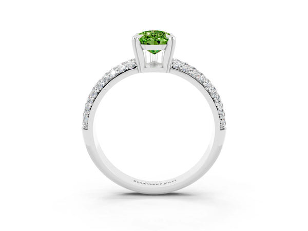 Silver Pear Cut Cut Pave Diamond Engagement Ring with Channel Set Band and Four-Prong Setting
